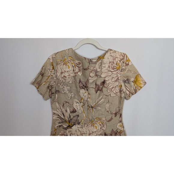 VINTAGE 80s-90s Ann Taylor 6 Dress Cottage Core Floral 100% Linen Short Sleeve - Picture 6 of 9